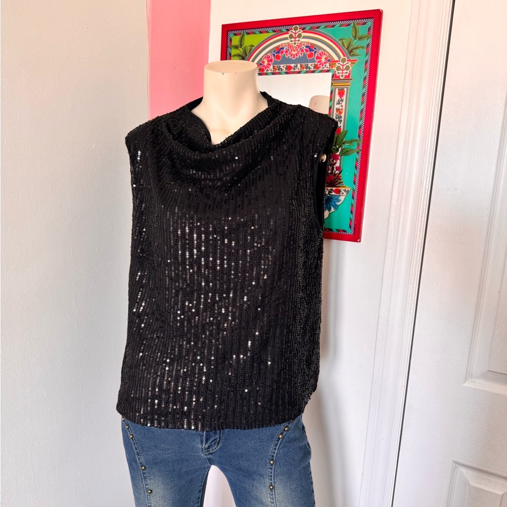 Sollinary Black Sequin Sleeveless Top